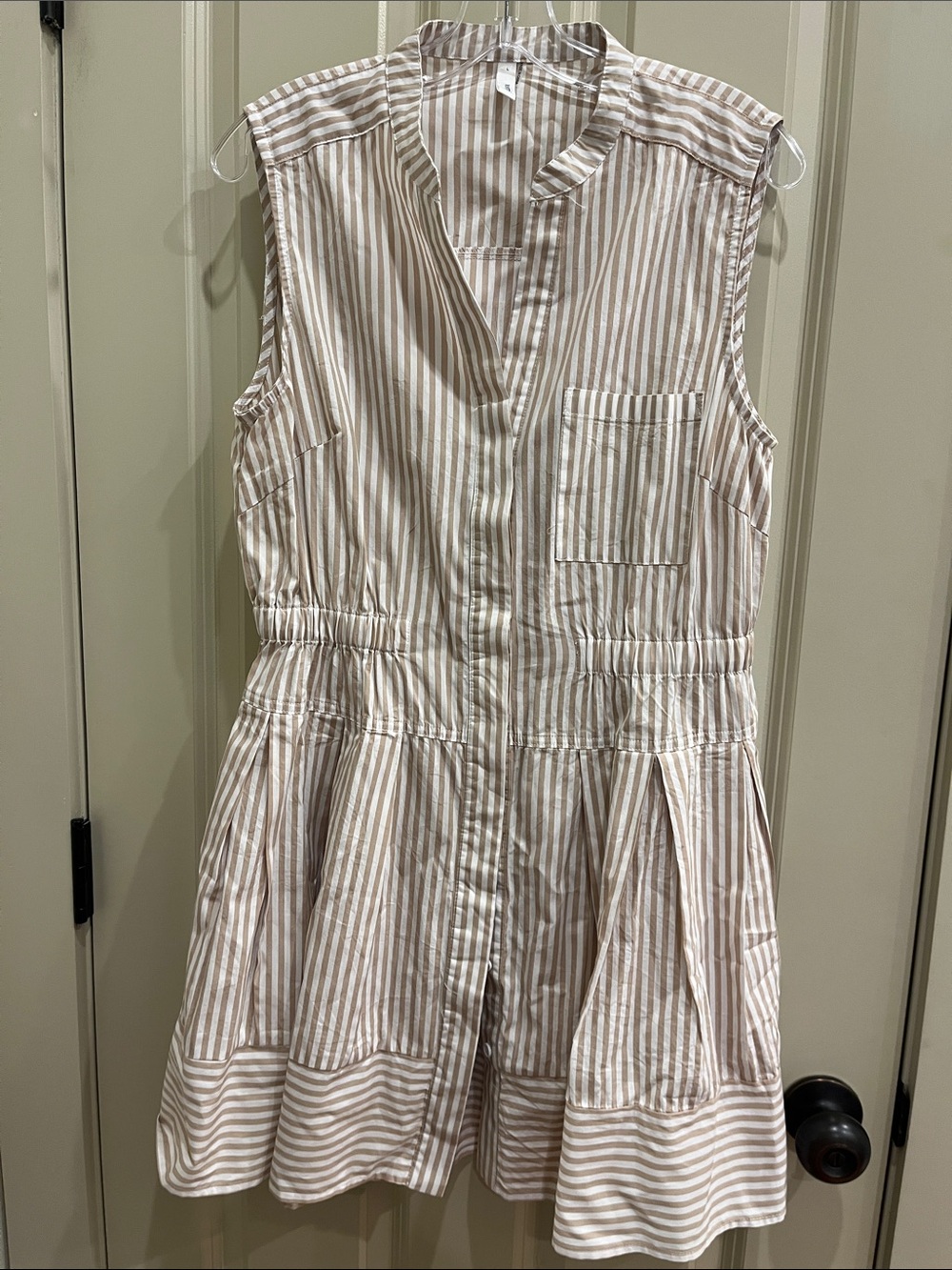 glam Cream & Tan Striped Sleeveless Cotton Dress
